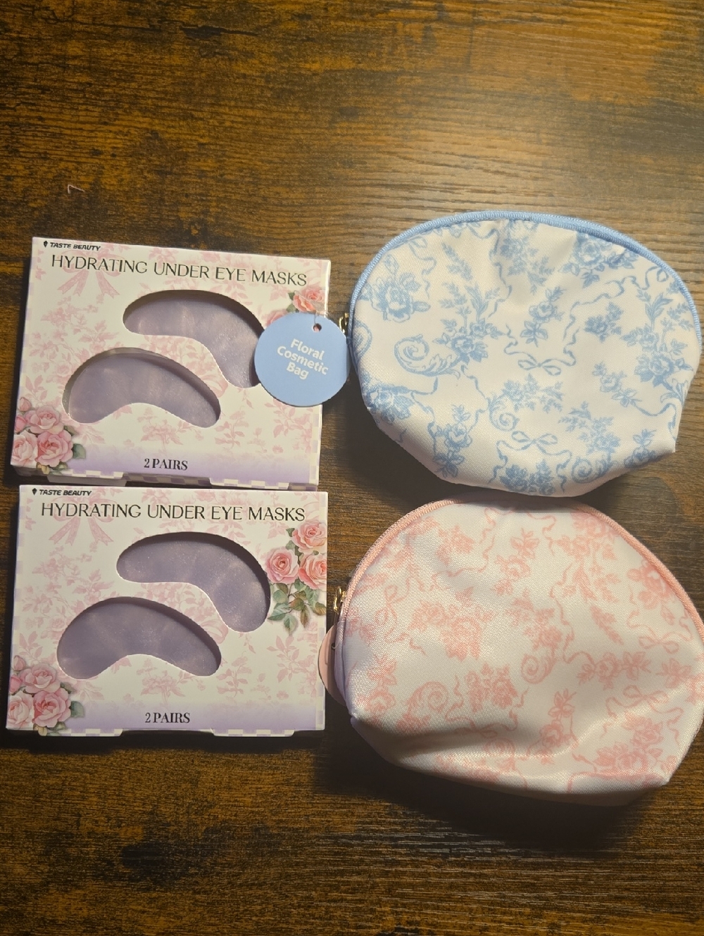 Two - 2pk Hydrating Under Eye Masks - Lavender Gel Patches & 2 Cosmetic Bags